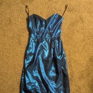 Vintage Y2K Moda International Metallic Blue Mini Dress - Stunning Party/Prom Pe